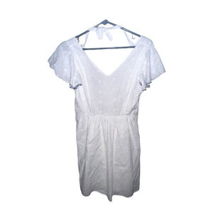 Ckh Clockhouse V-Neck Embroidered Backless Flutter Babydoll White Mini Dress